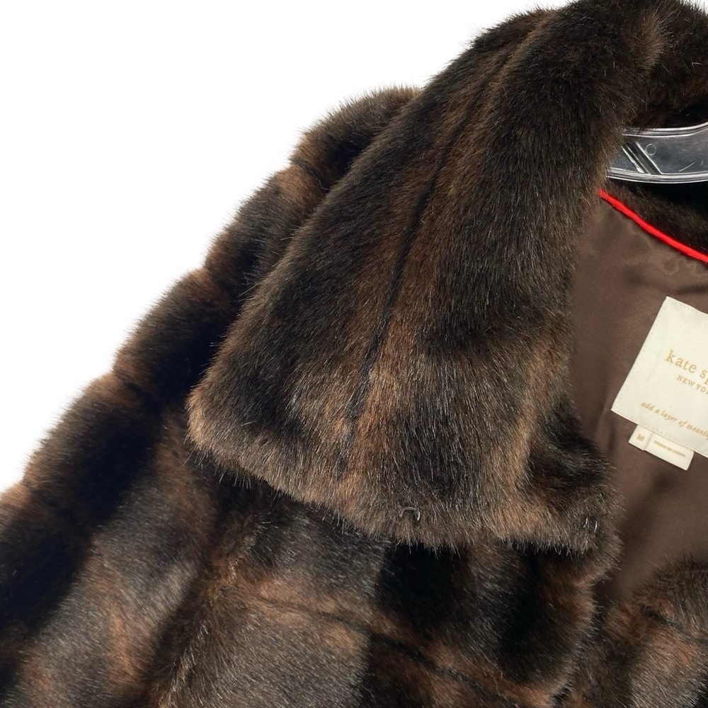 Kate Spade Faux Fur Cape Coat Medium Chocolate Brown - Picture 8 of 13